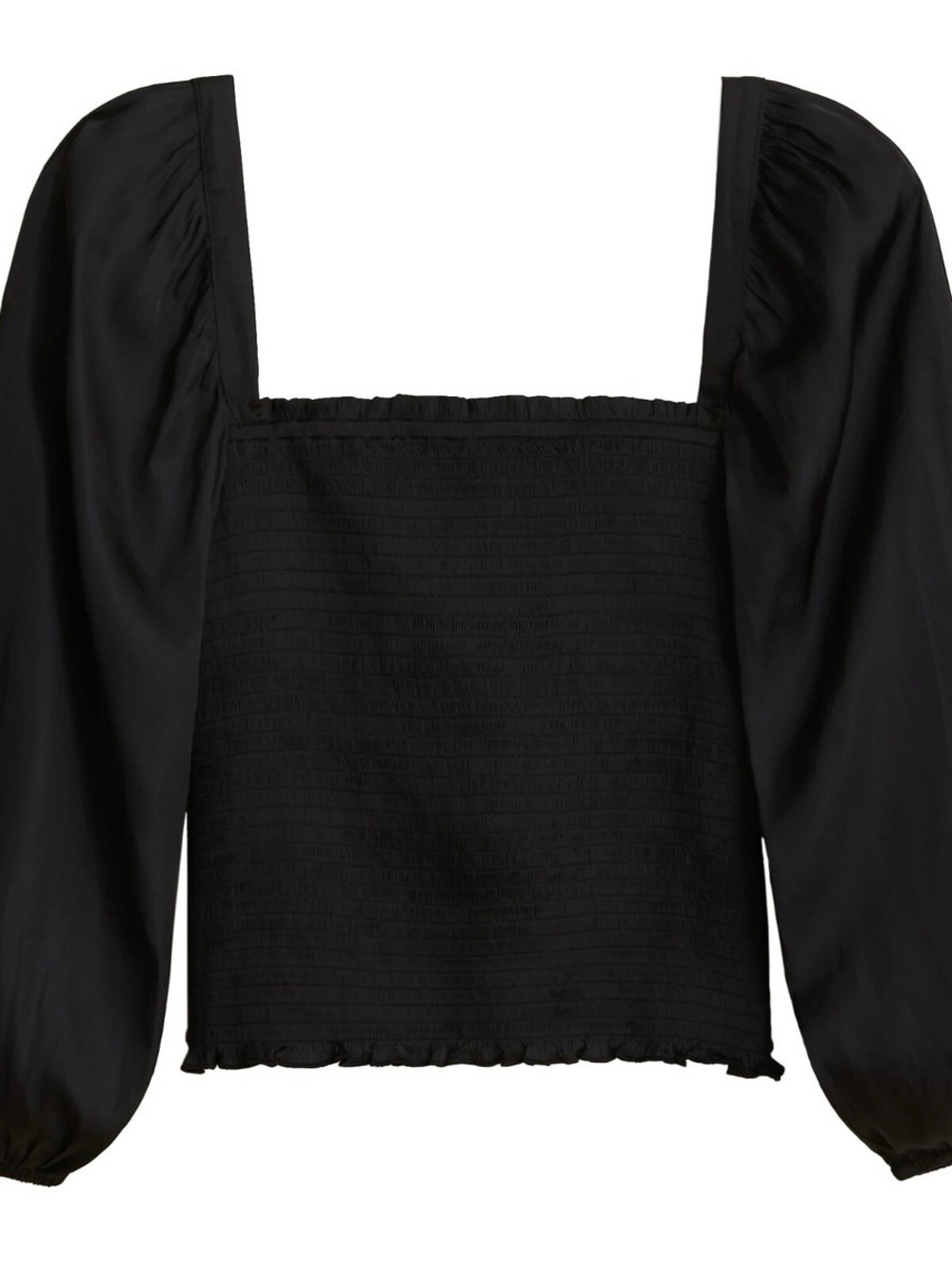 J. Crew Smocked Square-Neck Long Sleeve Top - Black